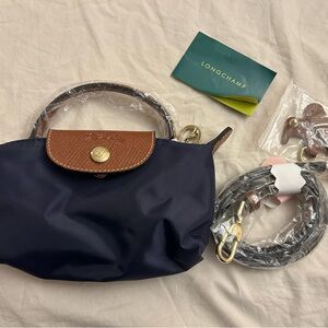 Longchamp Navy and Brown Mini Bag